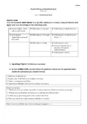 English Worksheet: child labour project