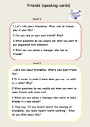 English Worksheet: Friends ( speaking cards)