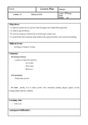 English Worksheet: Money & Evil (lesson plan + visuals) (Lesson : 12, 2nd Form. Tunisian students) 