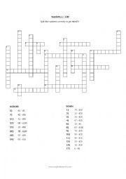 English Worksheet: Numbers 1 - 100 Crossword Game