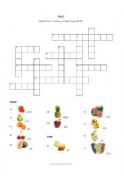 English Worksheet: Fruit Vocabulary Crossword Game