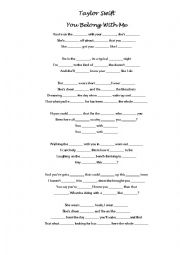 English Worksheet: Taylor Swift- You Belong With Me