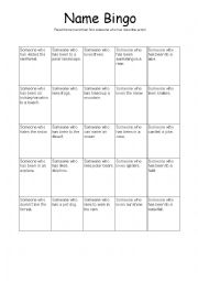 English Worksheet: Name Bingo