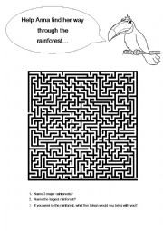 English Worksheet: Anna and the Rainforest - Maze and Questions