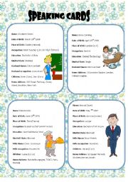 English Worksheet: Speaking Cards
