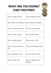 English Worksheet: Present Continuous (Daily Routines Mime)