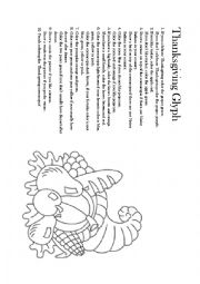 English Worksheet: Thanksgiving Glyph