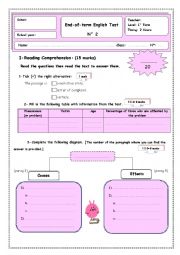 English Worksheet: End-of-term English Test     1st   Form (part 1 )