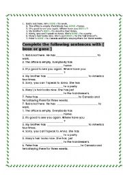 English Worksheet: has been or gone 