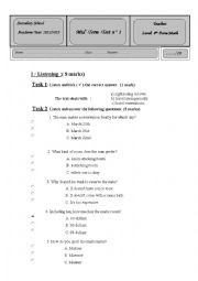 English Worksheet: mid term test 1 Bac