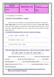 English Worksheet: Mid-Term Test N1 7th form (reuploaded )