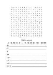 Word search the numbers
