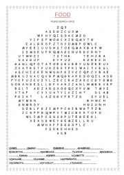 English Worksheet: Food word search grid