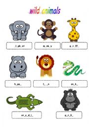 English Worksheet: wild animals vowels writing
