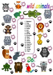 English Worksheet: wild animals matching