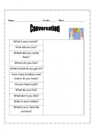 English Worksheet: simple conversation