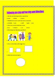 English Worksheet: Following one step and two step word directions