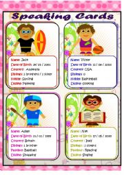 English Worksheet: SPEAKING CARDS (2) / Personal Information about some boys (2 PAGES)