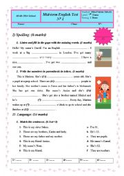 English Worksheet: Mid-term English Test  N 1 7th  Form