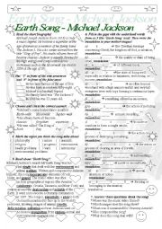 English Worksheet: Earth Song - Michael Jackson (part 1)