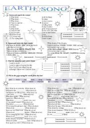 English Worksheet: Earth Song - Michael Jackson (part 2)