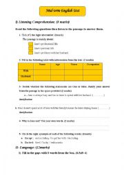 Mid-term English Test , 1st form (Tunisian students)