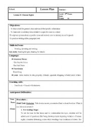 English Worksheet:  Human Rights (lesson plan) (Lesson : 15 , 2nd Form. Tunisian students) 