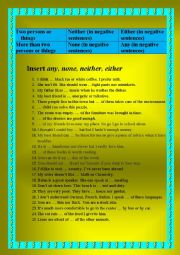 English Worksheet: either, neither, none,any
