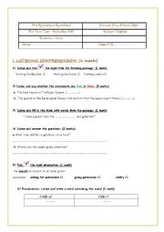 English Worksheet: mid term test n 1 8 th form