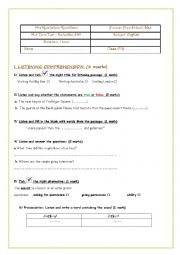 English Worksheet: mid term test n 1 8 th form