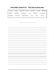 English Worksheet: Persuasive Paragraph worksheet with transitions