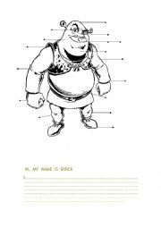 English Worksheet: shrek and fiona, parts of the body and descriptions.