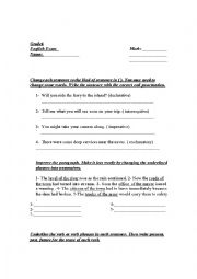 English Worksheet: Grammar test 