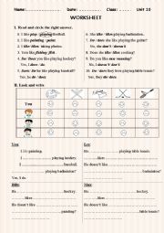 English Worksheet: hobbies