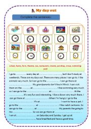 English Worksheet: My Day out (PLaces I visit_Time)+pitures
