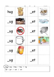 English Worksheet: Phonics - 3 letter words (CVC) - Writing -UG / -ET