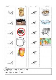 Phonics - 3 letter words (CVC) - Writing -UG / -ET