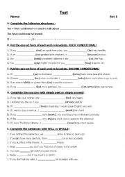 English Worksheet: TEST CONDITIONAL 1 AND 2