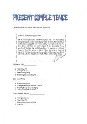 English Worksheet: comprehensove reading worksheet present simple