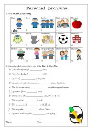 English Worksheet: Personal Pronouns Practice - Subject form