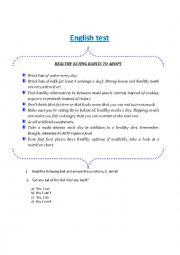 English Worksheet: english test healthy habits