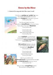 English Worksheet: Household Waste Management Lesson Plan via Song Worksheet: Down By The River