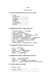 English Worksheet: verb to be/to have/todo