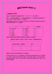 English Worksheet:  7th form mid term test 1  part 1