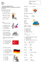 English Worksheet: 5th grade 1st term 1st exam