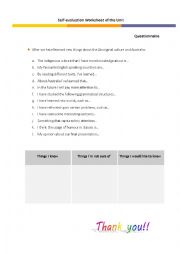 English Worksheet: Self-evaluation questionnaire