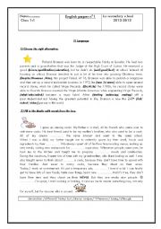English Worksheet: test for tunisian students (1st form)