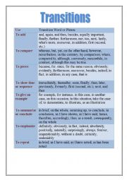 English Worksheet: transitions 