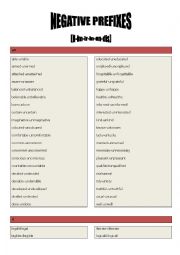 English Worksheet: negative prefixes