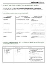 English Worksheet: At the Travel Agency - Part 3 - Listening + Writing